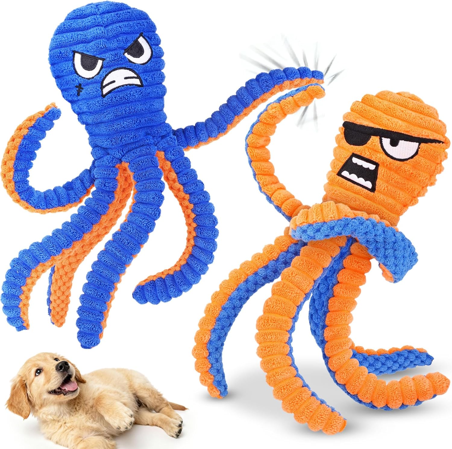 Interactive Octopus Plush Dog Toy – Durable Squeaky Crinkle Pet Toy for Chewing, Tugging & Fetch Play