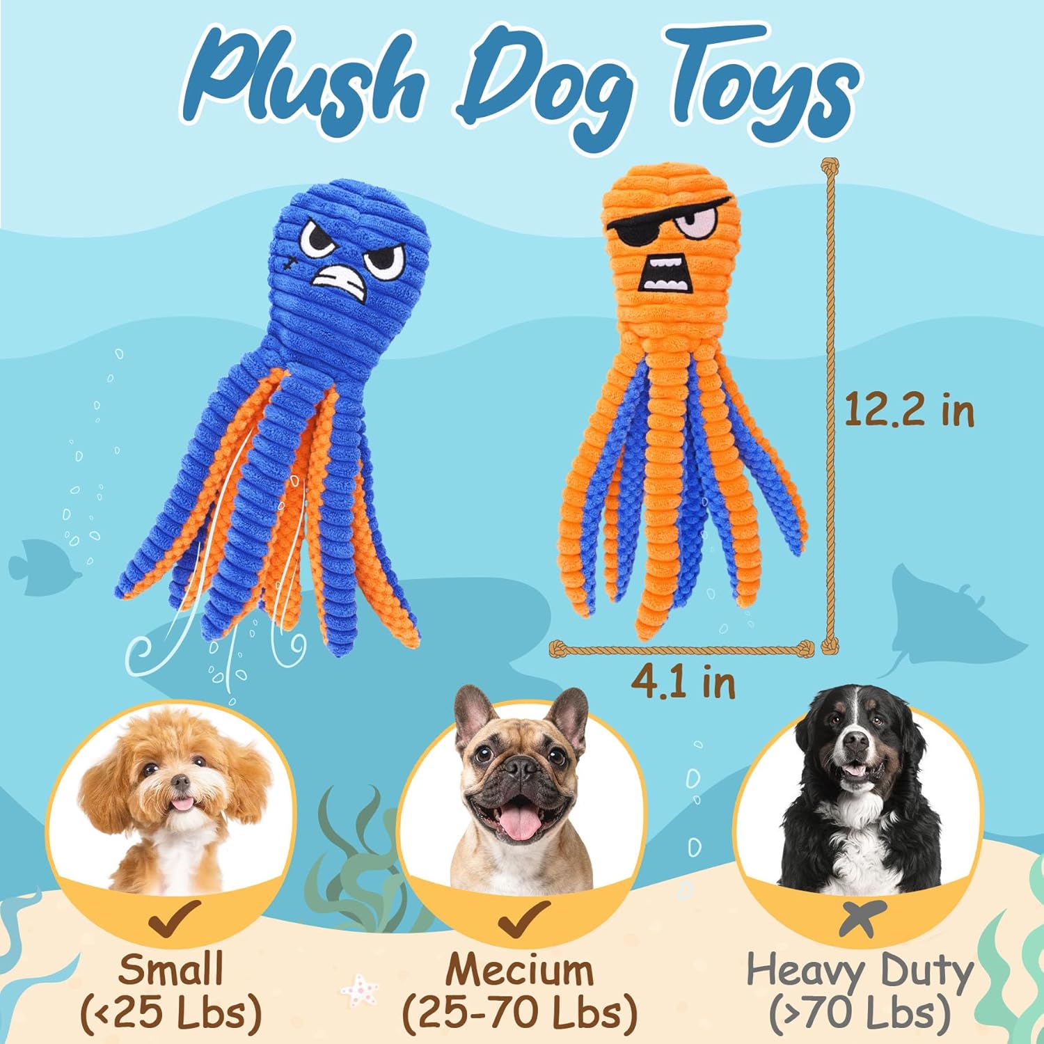 Interactive Octopus Plush Dog Toy – Durable Squeaky Crinkle Pet Toy for Chewing, Tugging & Fetch Play