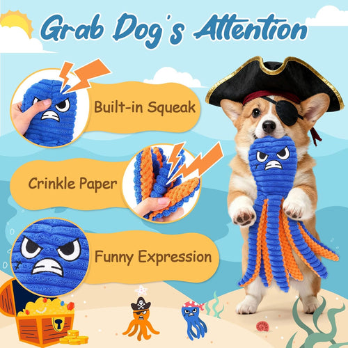 Interactive Octopus Plush Dog Toy – Durable Squeaky Crinkle Pet Toy for Chewing, Tugging & Fetch Play