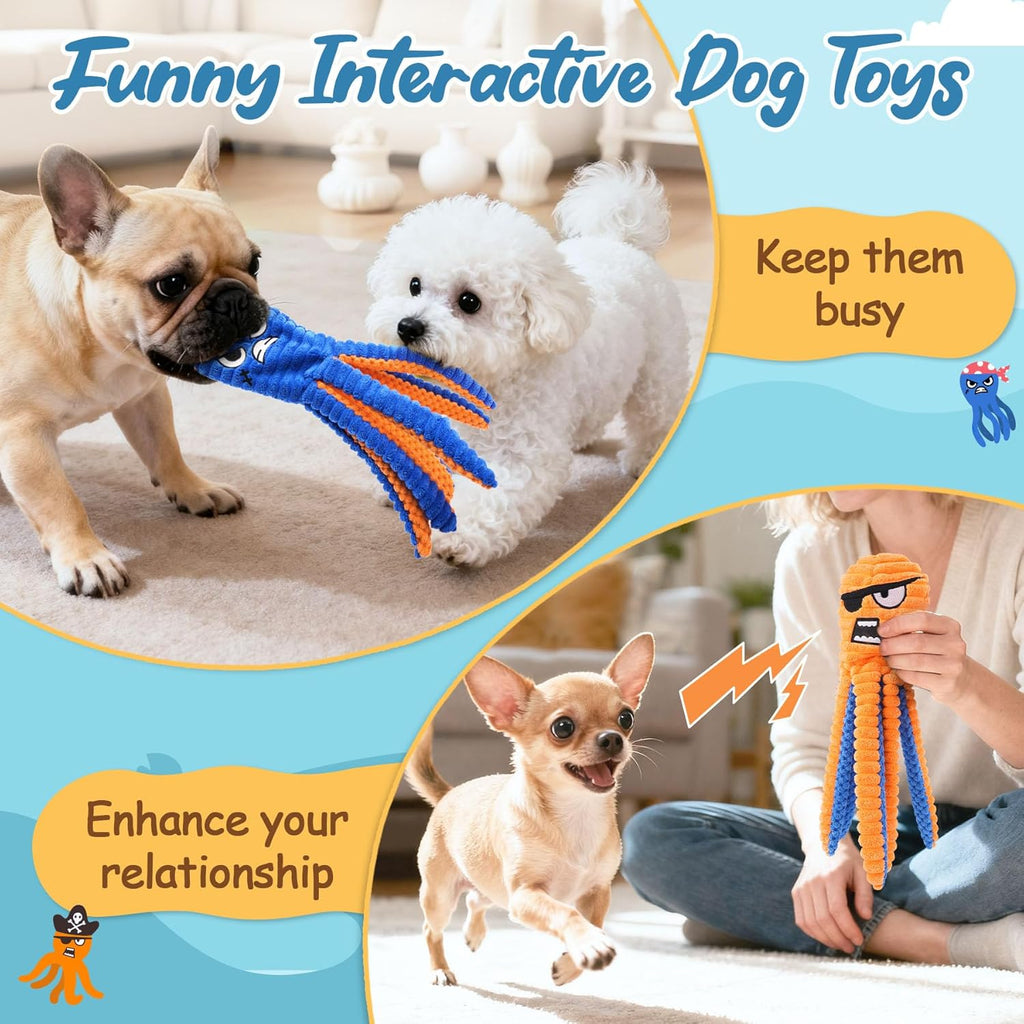 Interactive Octopus Plush Dog Toy – Durable Squeaky Crinkle Pet Toy for Chewing, Tugging & Fetch Play