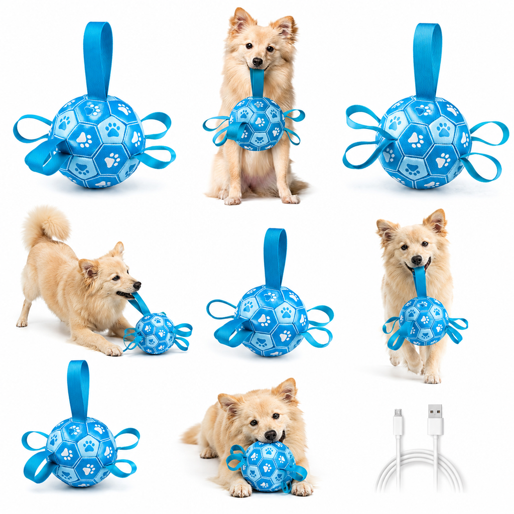 Interactive Dog Ball Toy with Tug Straps – Durable Plush Fetch & Training Toy for Small, Medium & Large Dogs