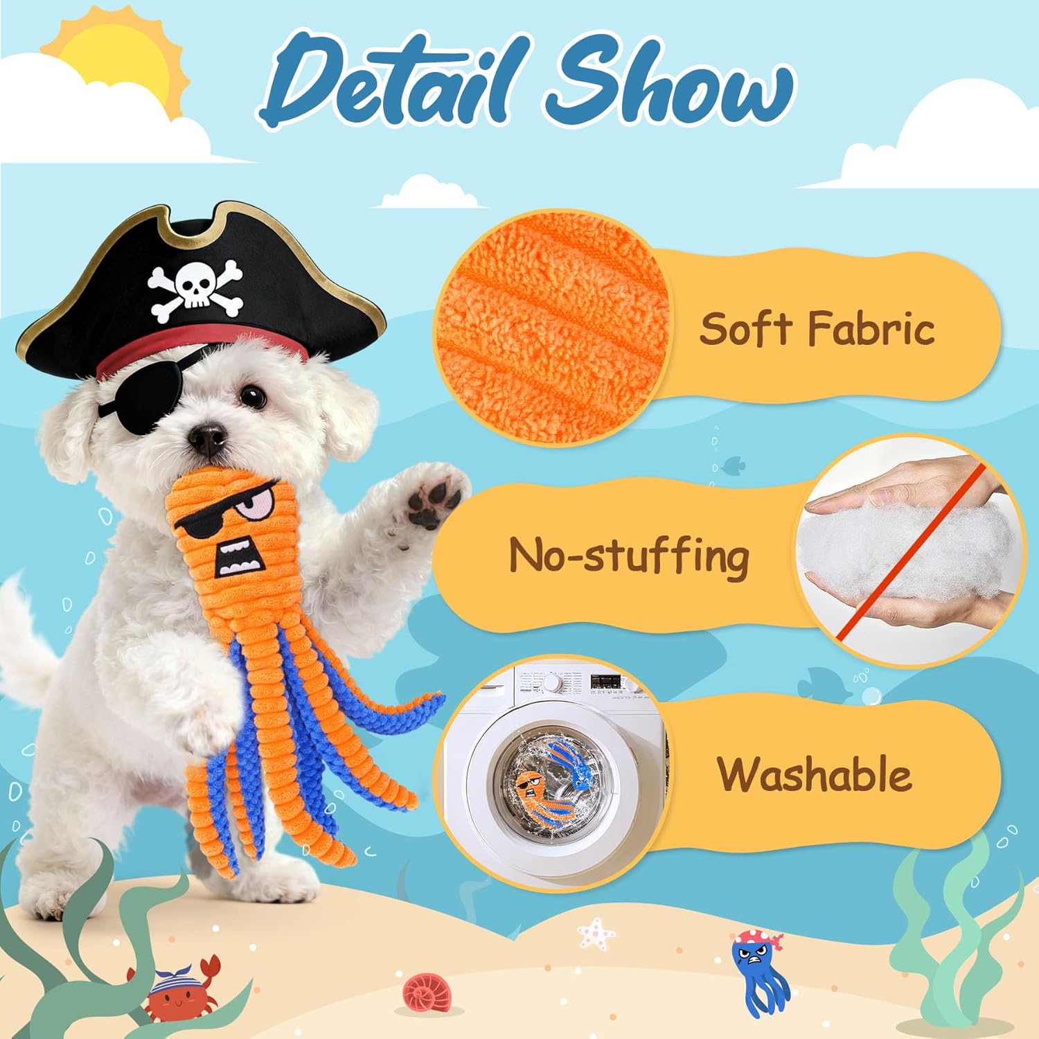 Interactive Octopus Plush Dog Toy – Durable Squeaky Crinkle Pet Toy for Chewing, Tugging & Fetch Play